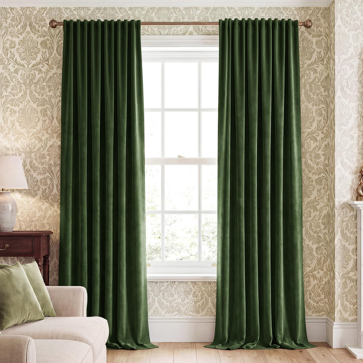 NICETOWN Christmas Blackout Olive Green Velvet Curtains, W52xL84, 2 Panels
