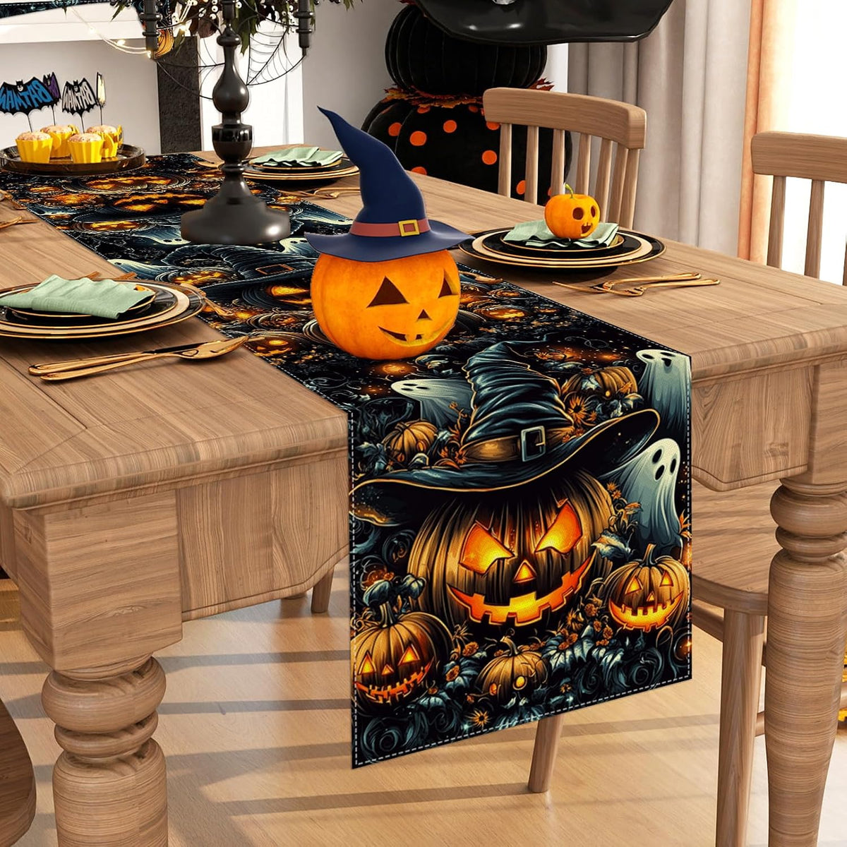 Ghost Pumpkin Table Runner Halloween Decorations for Home Decor