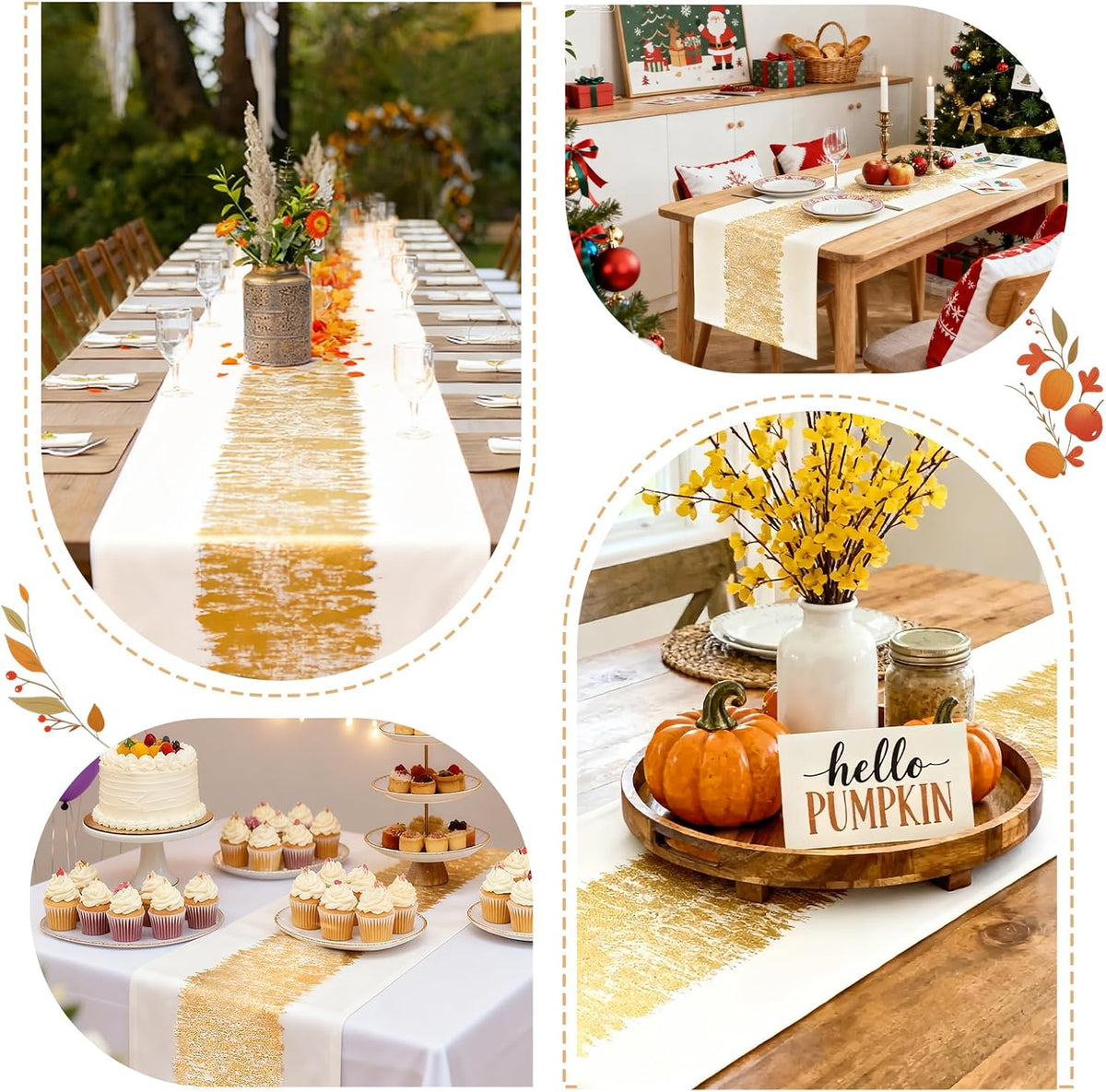 Metallic Style Gold Fall Table Runner, Table Runners 72 Inches Long