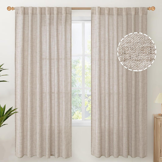 YoungsTex Linen Semi Sheer Curtains 72 Inch Length, Light Filtering Drapes