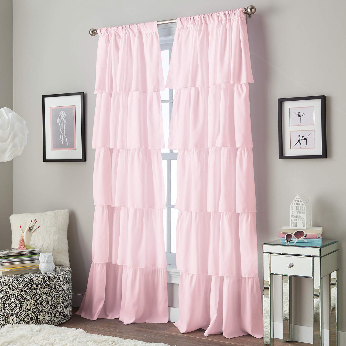 Curtainworks Flounced Ruffle Rod Pocket one Curtain Panel, 63 in, White