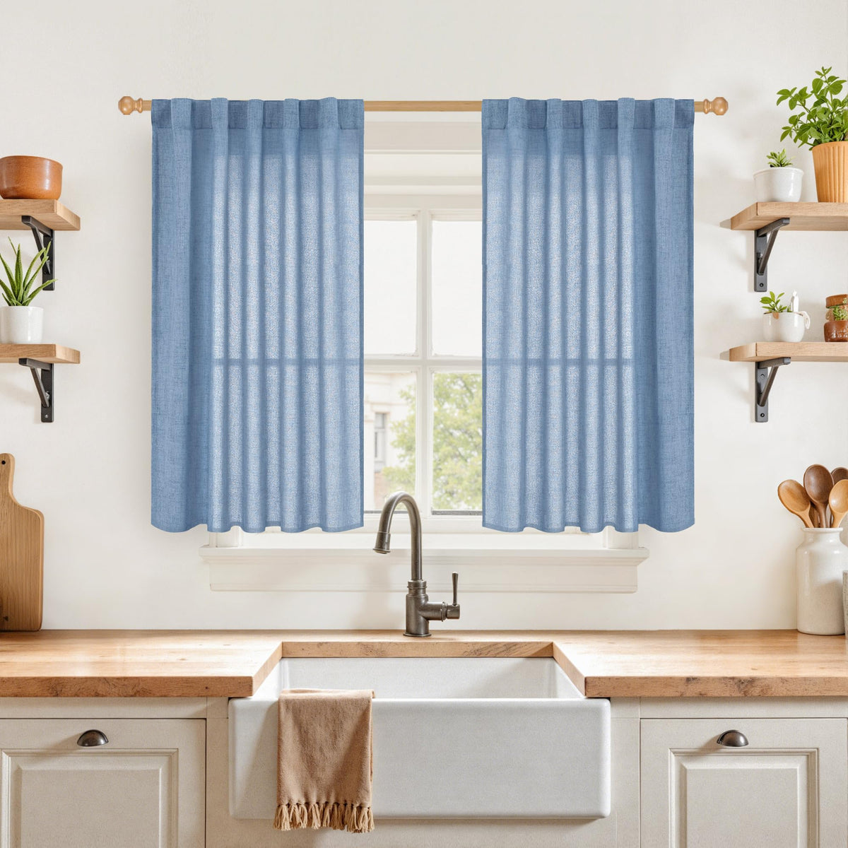 YoungsTex Linen Semi Sheer Curtains 72 Inch Length, Light Filtering Drapes