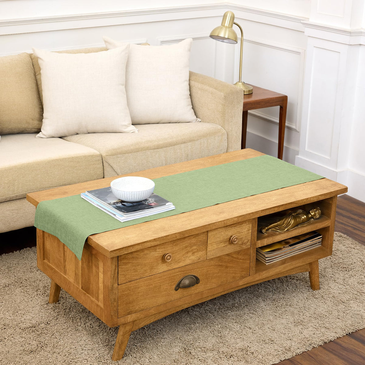 Solino Home 100% Pure Linen Table Runner Natural Long, Athena 14 x 108 in