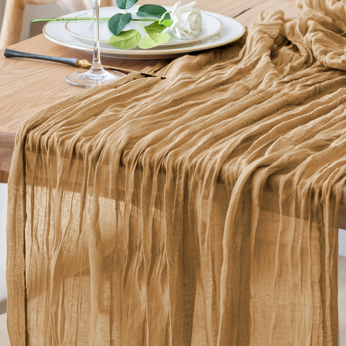 Cheesecloth Table Runner 10FT Blushing Pink Boho Gauze Sheer Runners