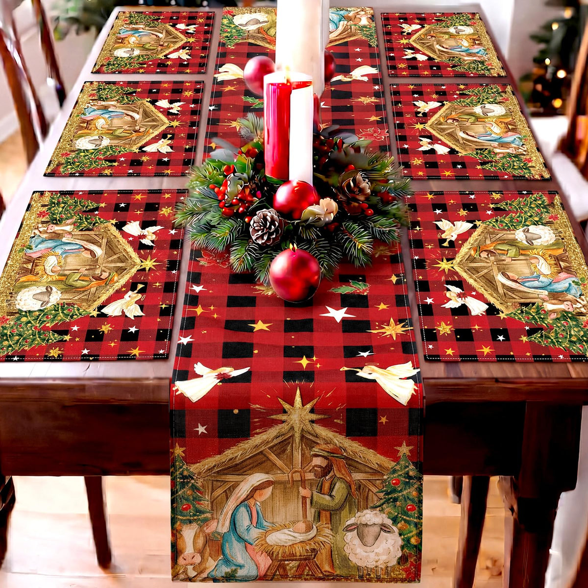 Patelai 7 Pcs Fall Table Runner and Placemats Set, Serve 6