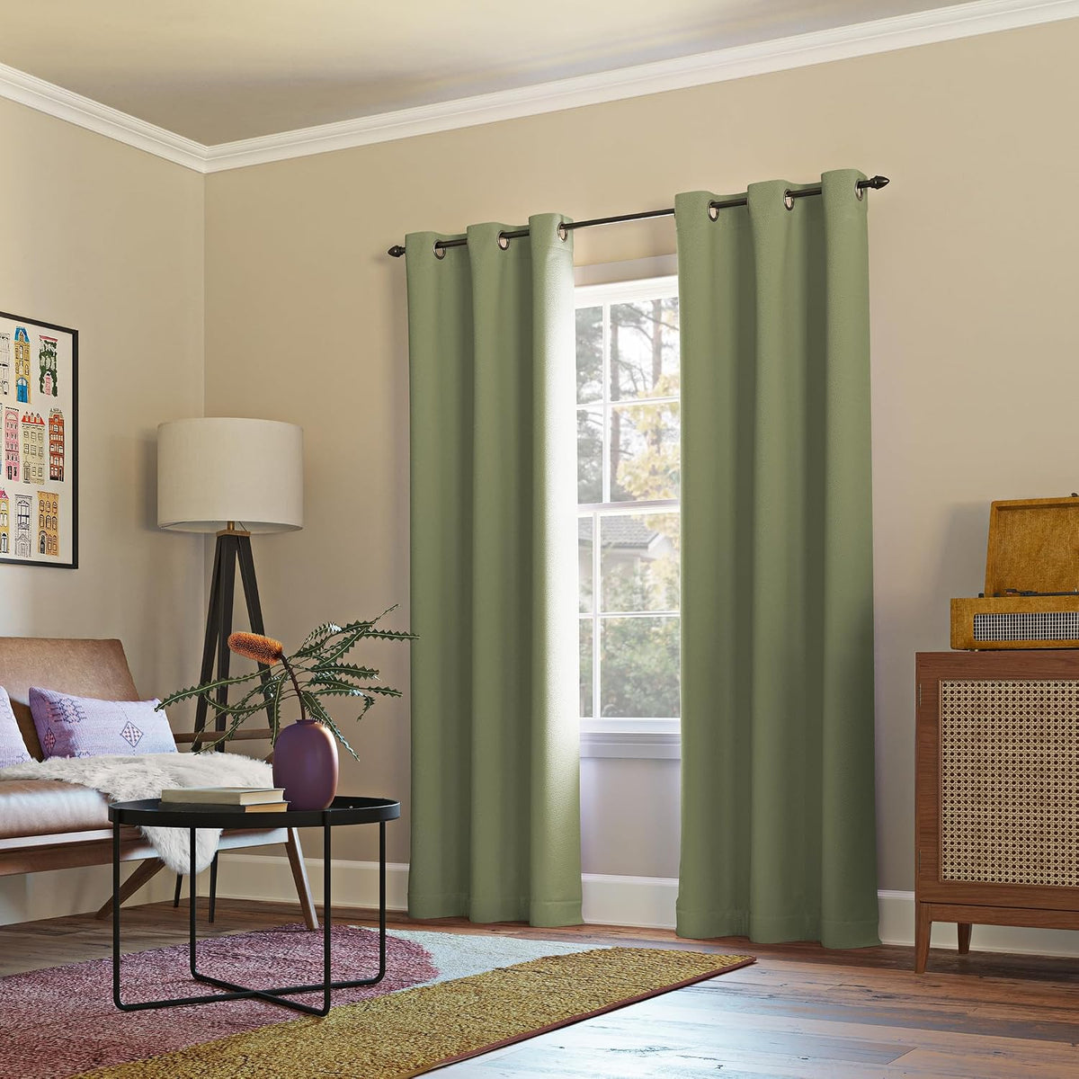 Sun Zero Easton Energy Saving Blackout Grommet Curtain Panel, 40" x 63", Sage Green