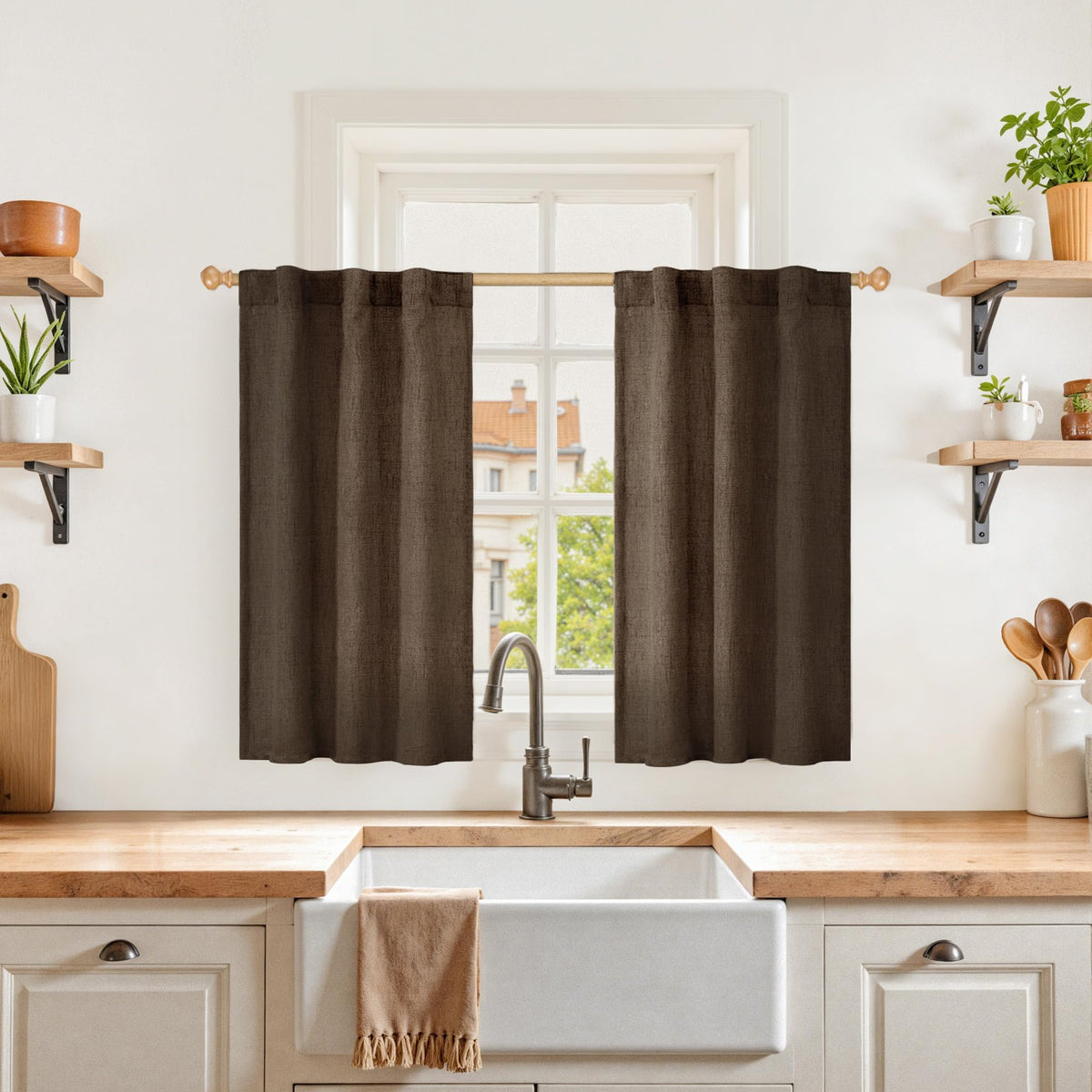 YoungsTex Linen Semi Sheer Curtains 72 Inch Length, Light Filtering Drapes