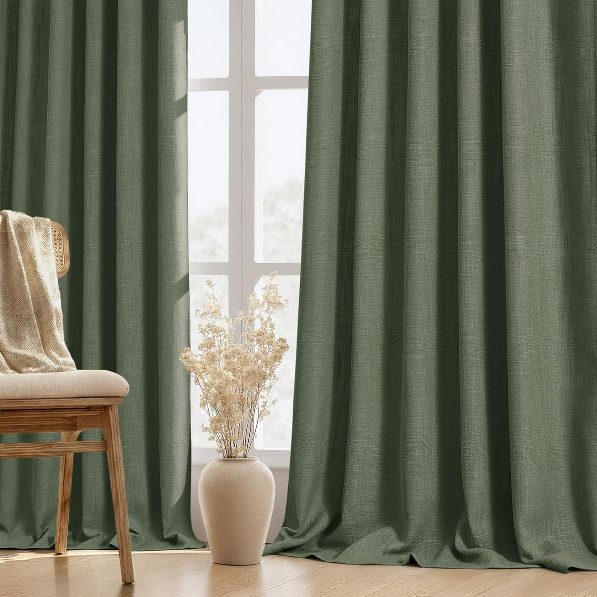 MIULEE Thick Linen Curtains 96 Inches Long Light Blue Semi Sheer for Farmhouse/Living Room/Bedroom, Linen Textured Light Filtering Window Privacy Drapes with Back Tab Rod Pocket, 42Wx96L, Set of 2
