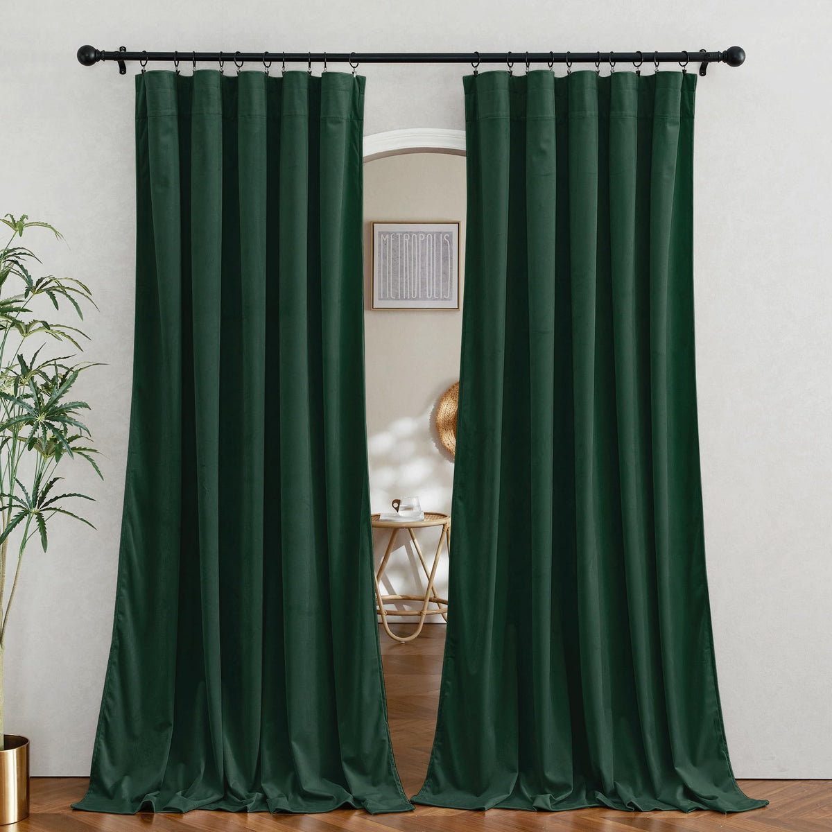 RYB HOME Green Velvet Blackout Curtains 84 inches for Bedroom Living Room