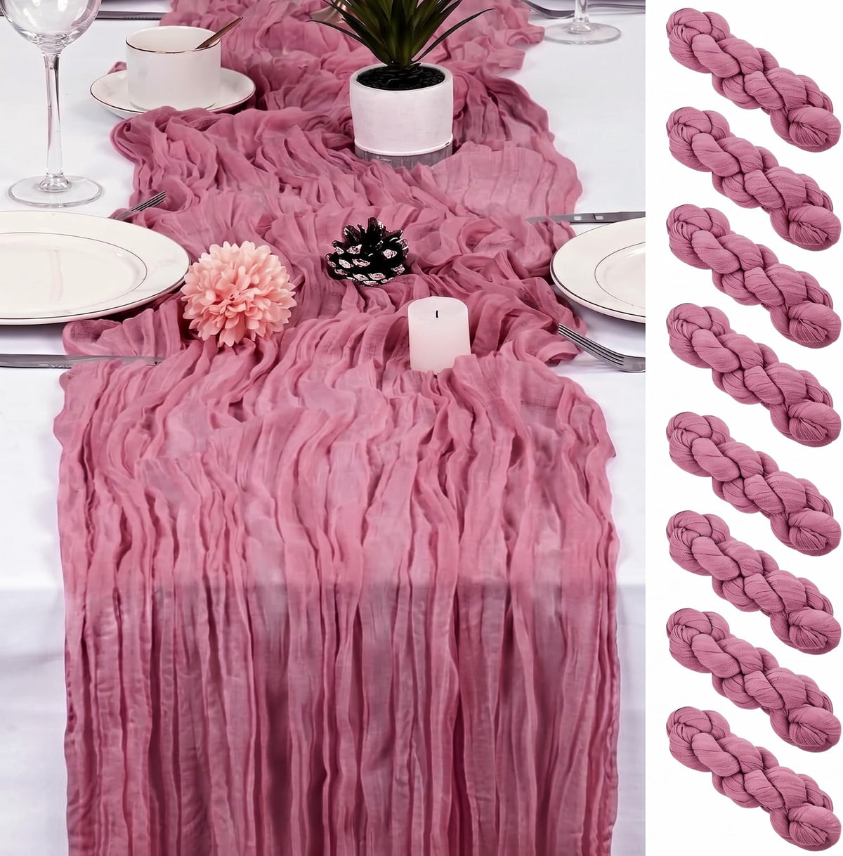 8 Pack Gold Cheesecloth Table Runner 17x108 inch Boho Gauze Cheese Cloth Table Runners for Wedding Party Baby Bridal Shower Home Decor