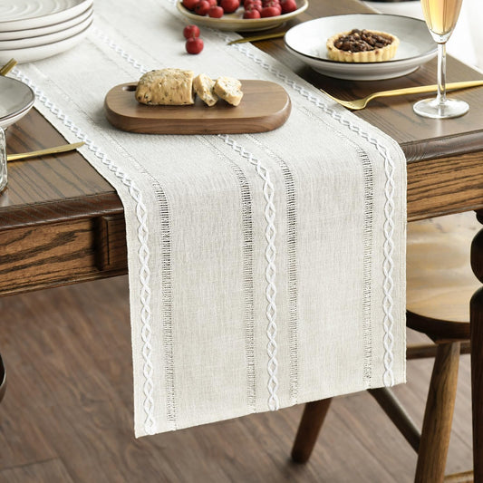 Artoid Mode Beige Rustic Cotton Linen Table Runner 13x72 Inch
