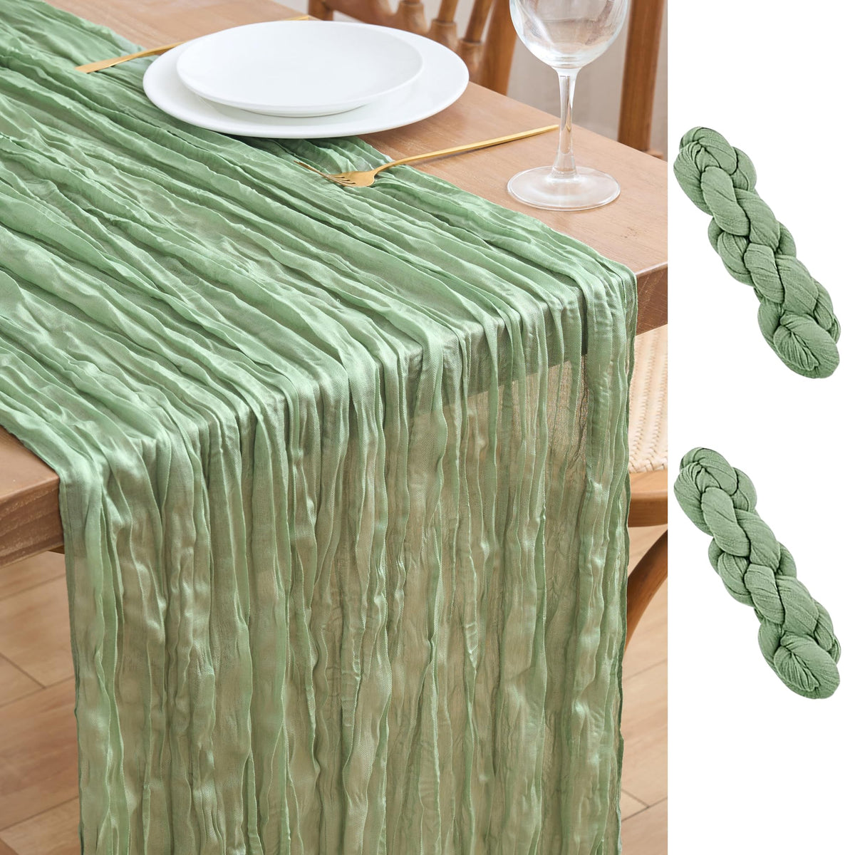 Asee'm Emerald Green Cheesecloth Table Runner Christmas Fall Rustic 10FT