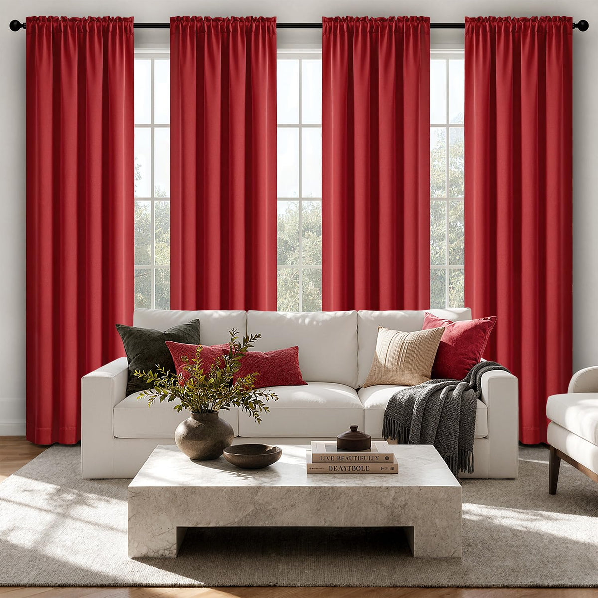 MIULEE Sage Green Blackout Curtains 63 Inch Length for Bedroom 4 Panels