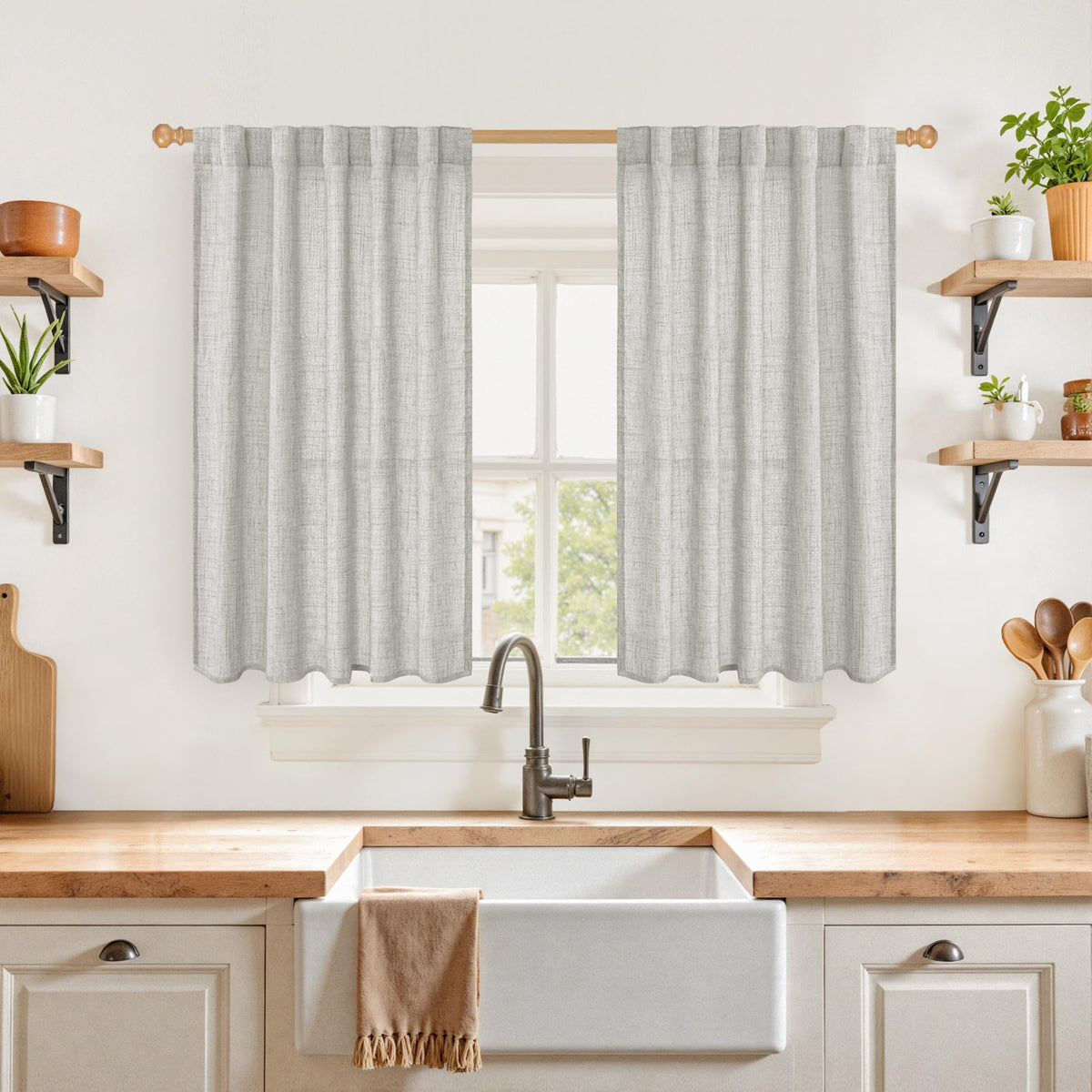 YoungsTex Linen Semi Sheer Curtains 72 Inch Length, Light Filtering Drapes