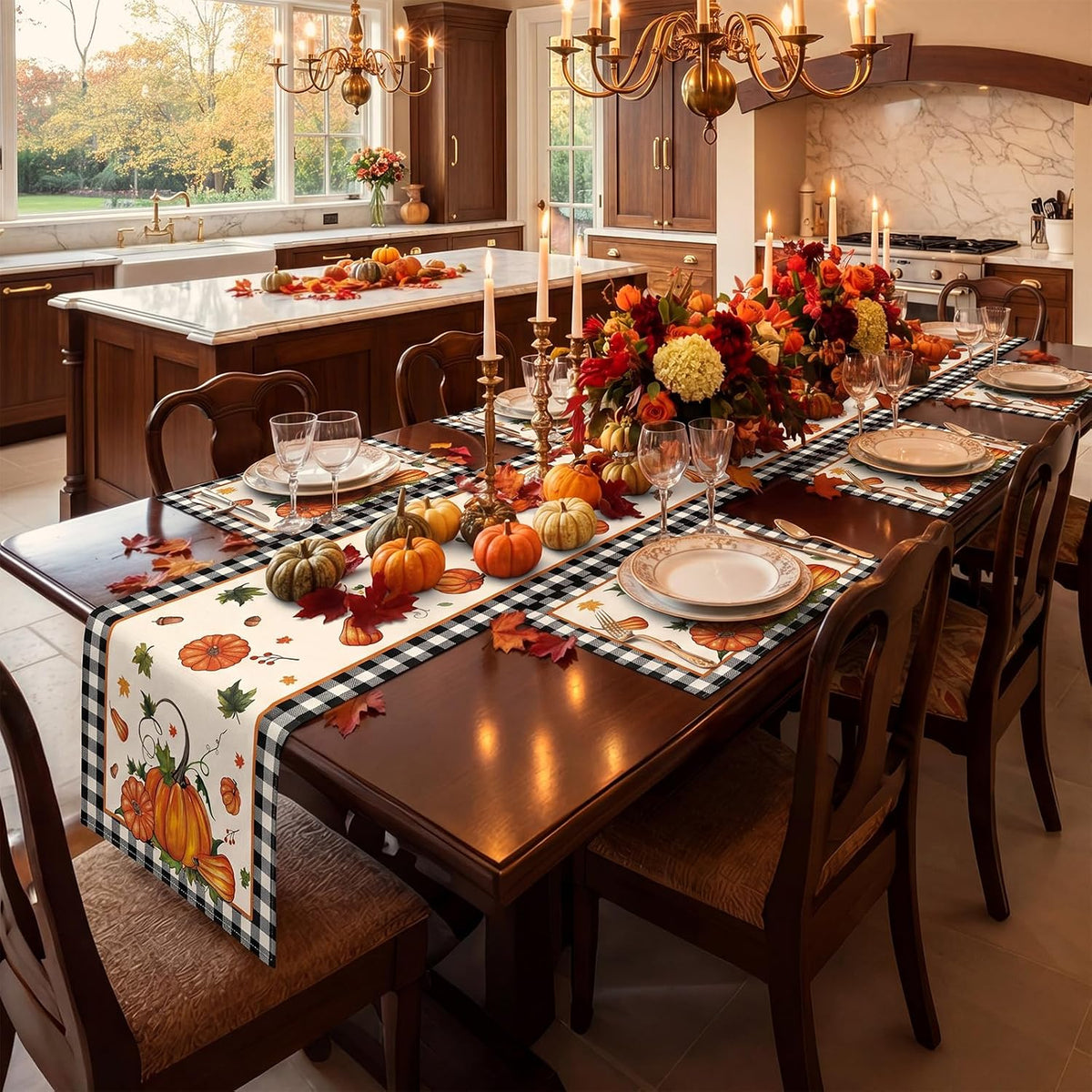 Patelai 7 Pcs Fall Table Runner and Placemats Set, Serve 6