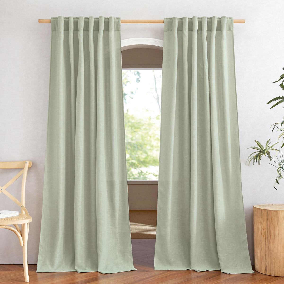 NICETOWN Natural Linen Curtains 70 Inches Length, 2 Panels, W37 x L70
