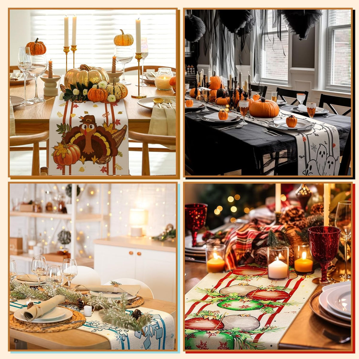 Honeydak 12 Pcs Holiday Table Runner Seasonal Farmhouse Table Decor 13 x 72 Inch Thanksgiving Christmas Decorations Fall Halloween for Home Party Dining Room Kitchen