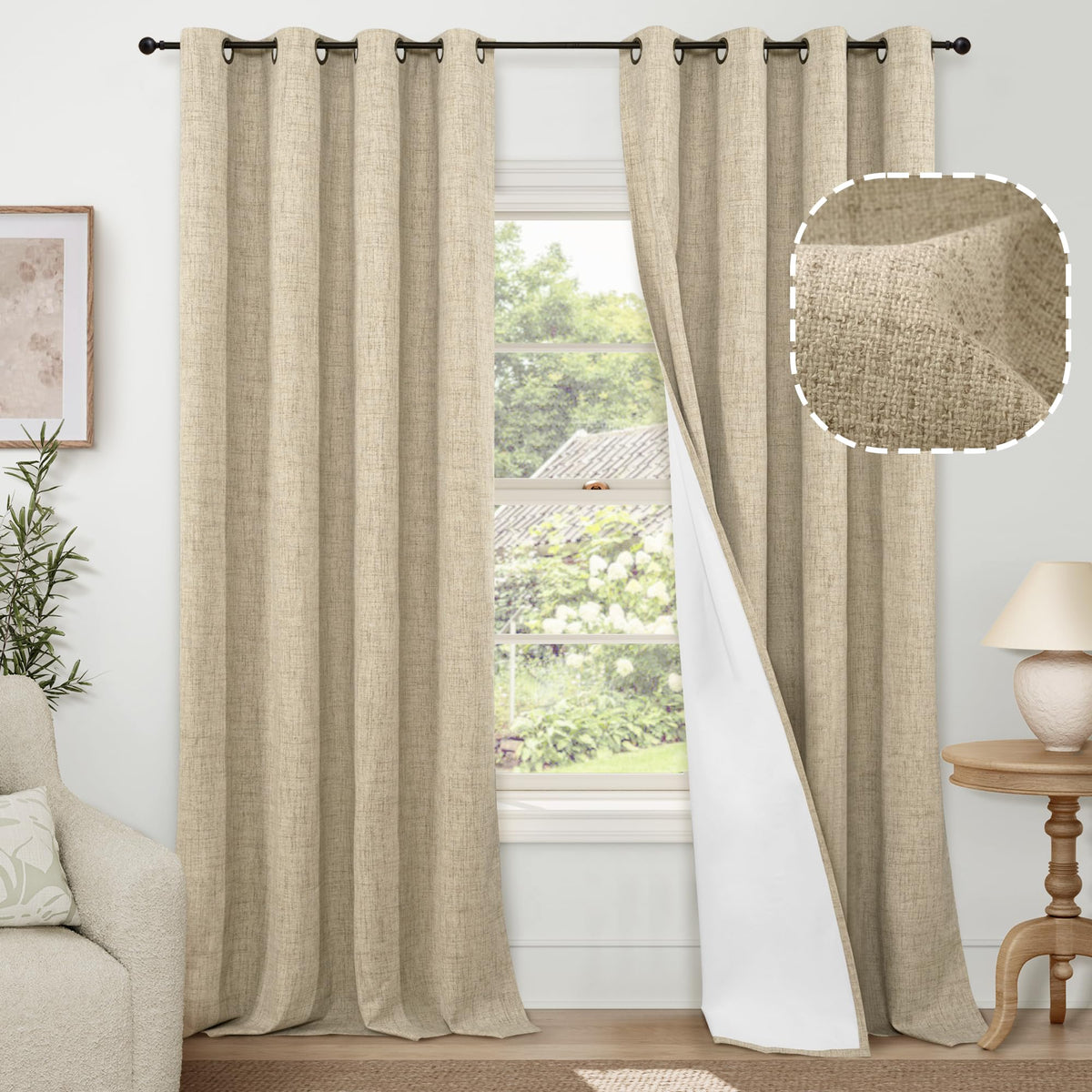Lajode Natural Linen Blackout Curtains for Bedroom - 52x84 Inch 2 Panels
