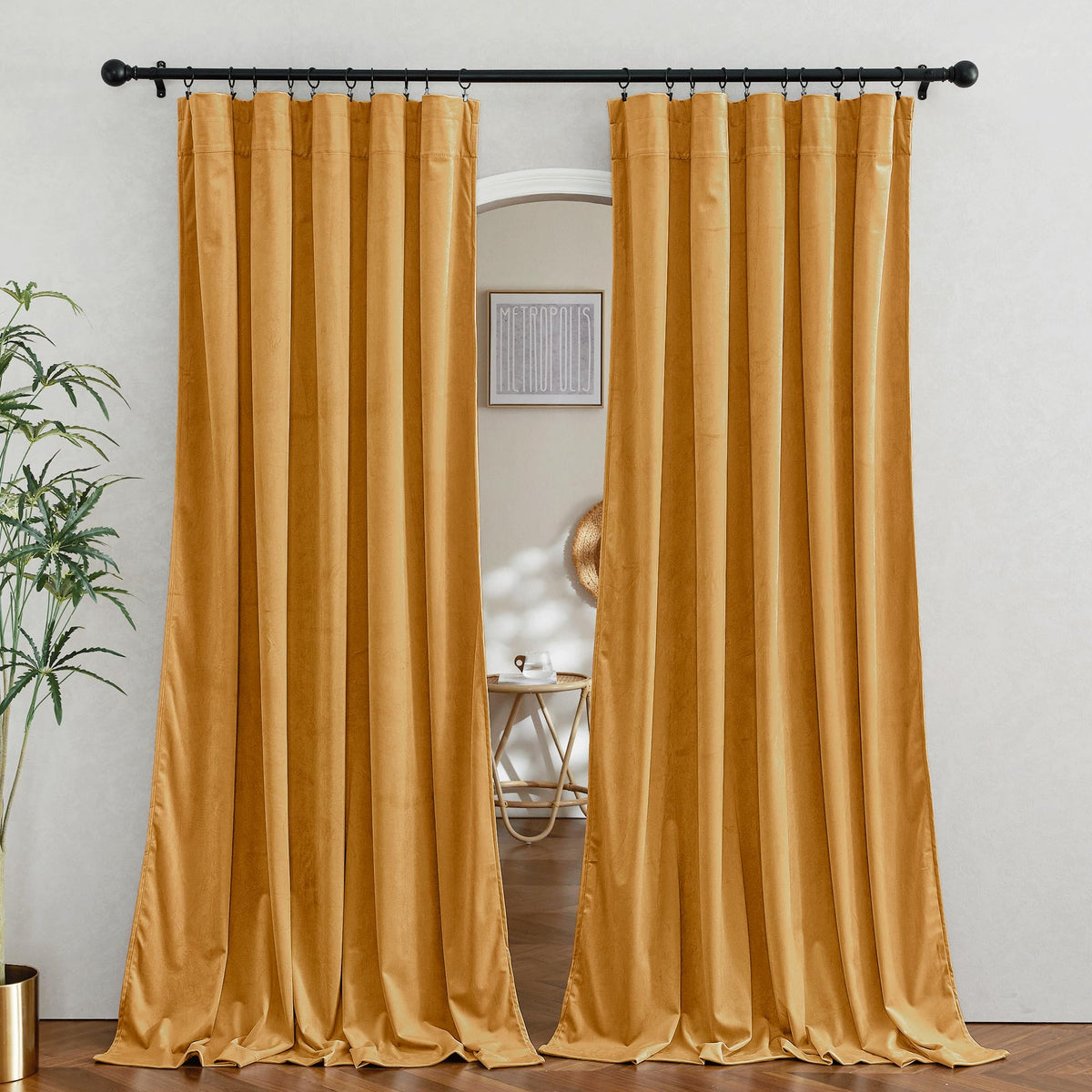 RYB HOME Green Velvet Blackout Curtains 84 inches for Bedroom Living Room