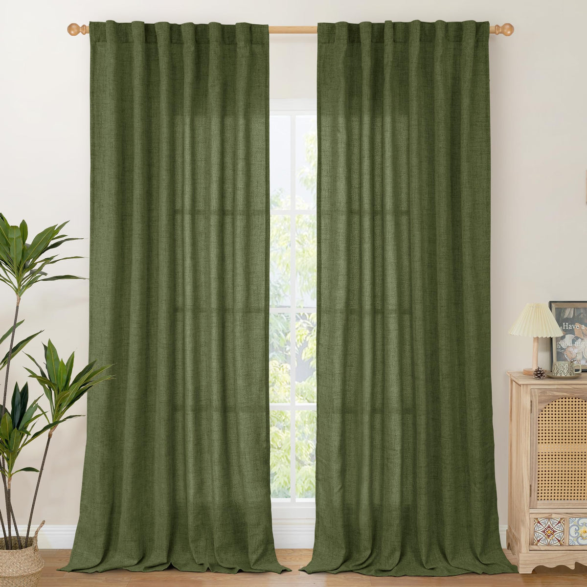 YoungsTex Linen Semi Sheer Curtains 72 Inch Length, Light Filtering Drapes