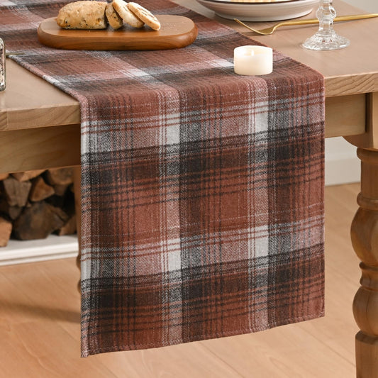 Artoid Mode Caramel Brown Farmhouse Plaid Fall Table Runner 13x72 Inch