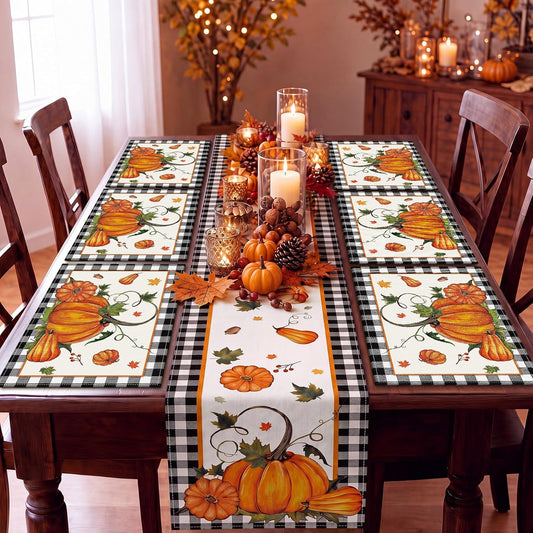 Patelai 7 Pcs Fall Table Runner and Placemats Set, Serve 6