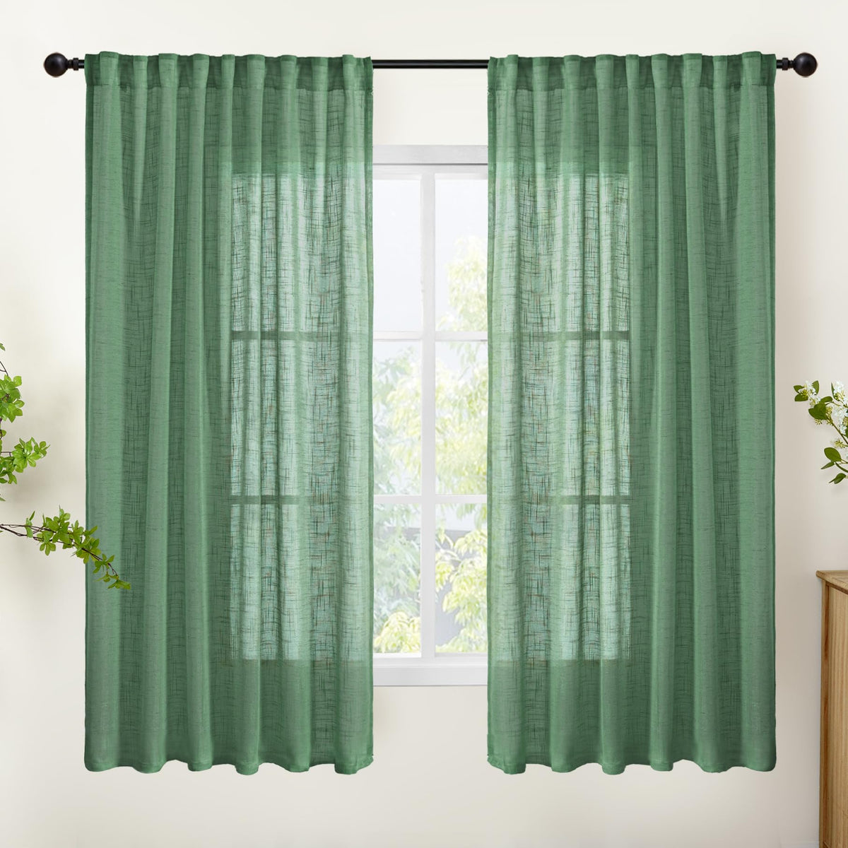 YoungsTex Linen Semi Sheer Curtains 72 Inch Length, Light Filtering Drapes