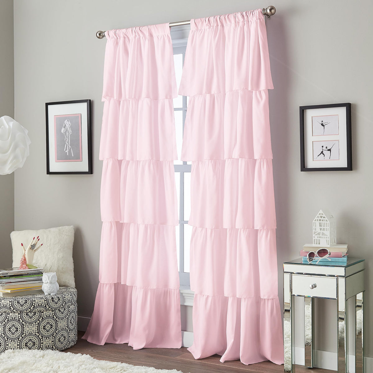 Curtainworks Flounced Ruffle Rod Pocket one Curtain Panel, 63 in, White
