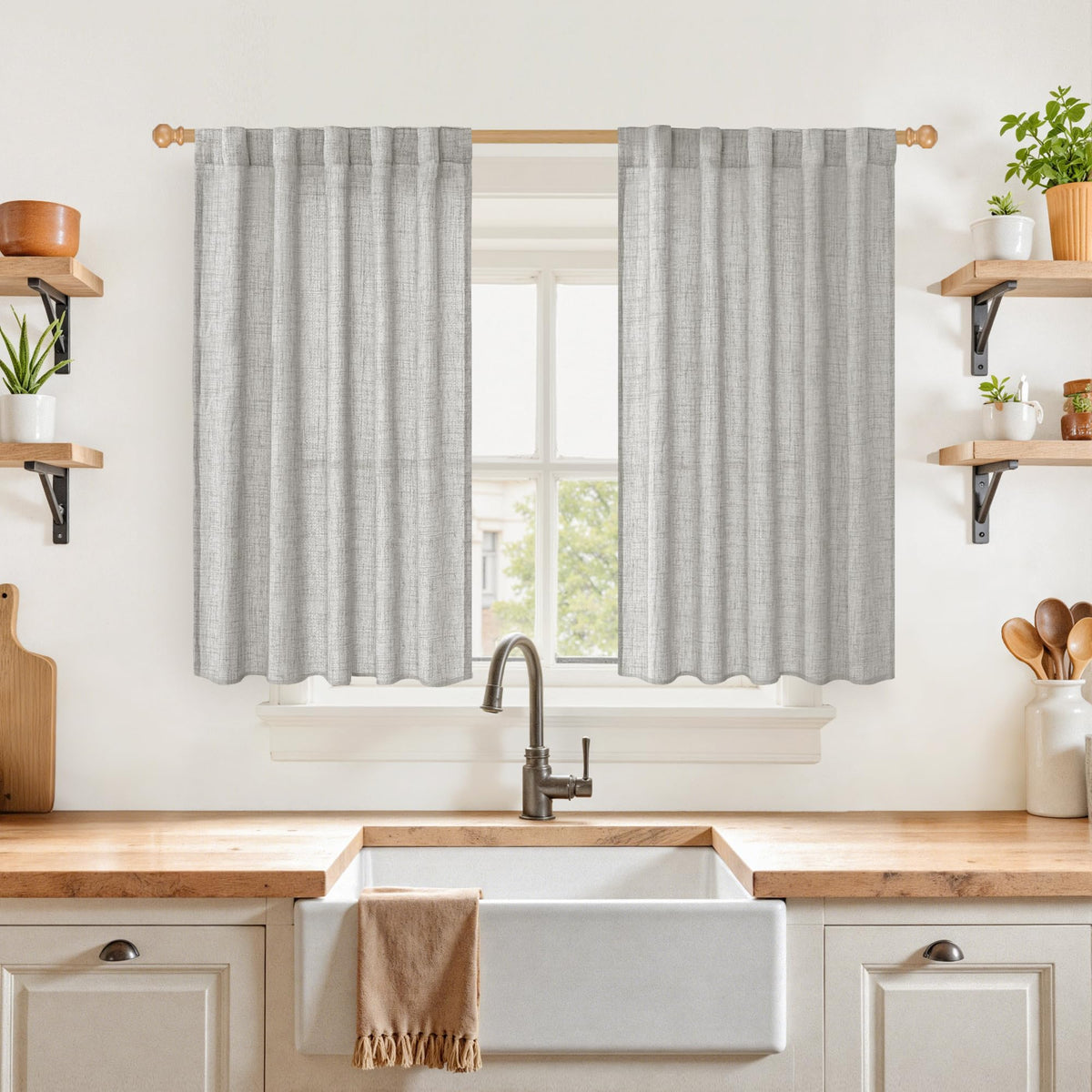 YoungsTex Linen Semi Sheer Curtains 72 Inch Length, Light Filtering Drapes
