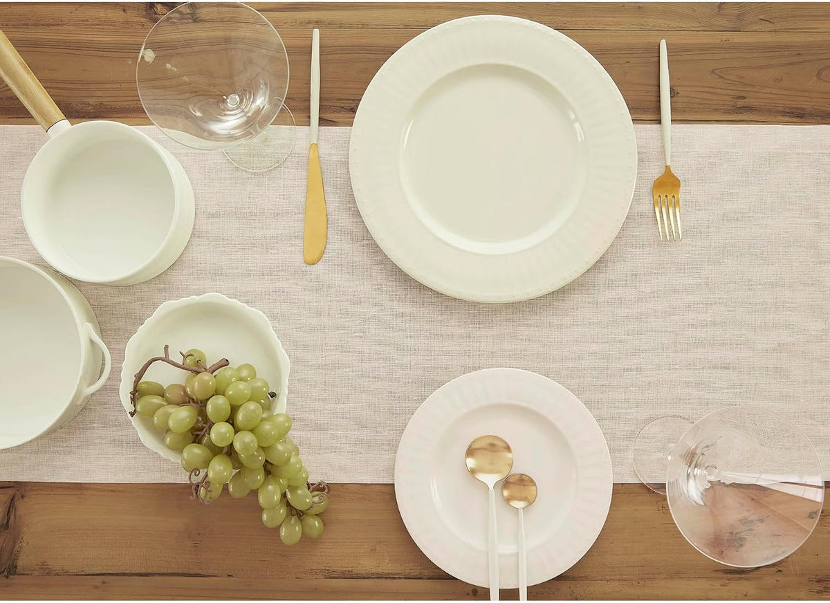 Solino Home 100% Pure Linen Table Runner Natural Long, Athena 14 x 108 in