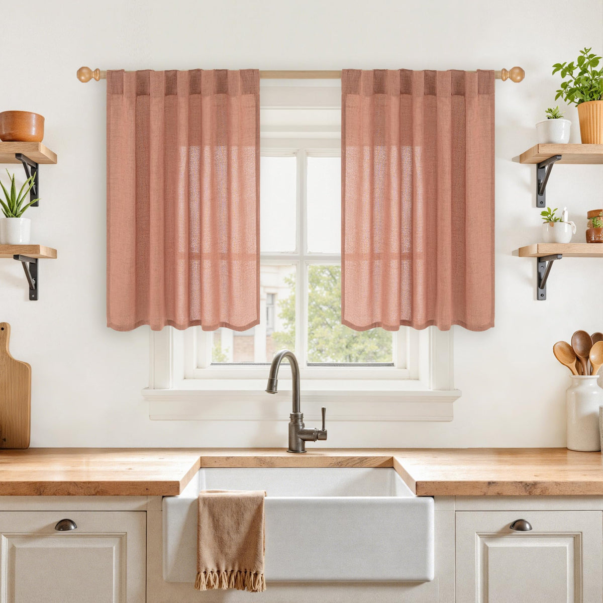 YoungsTex Linen Semi Sheer Curtains 72 Inch Length, Light Filtering Drapes