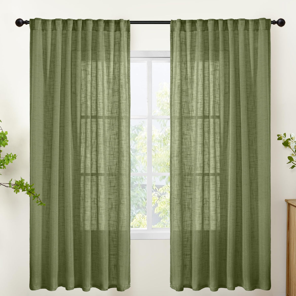 YoungsTex Linen Semi Sheer Curtains 72 Inch Length, Light Filtering Drapes