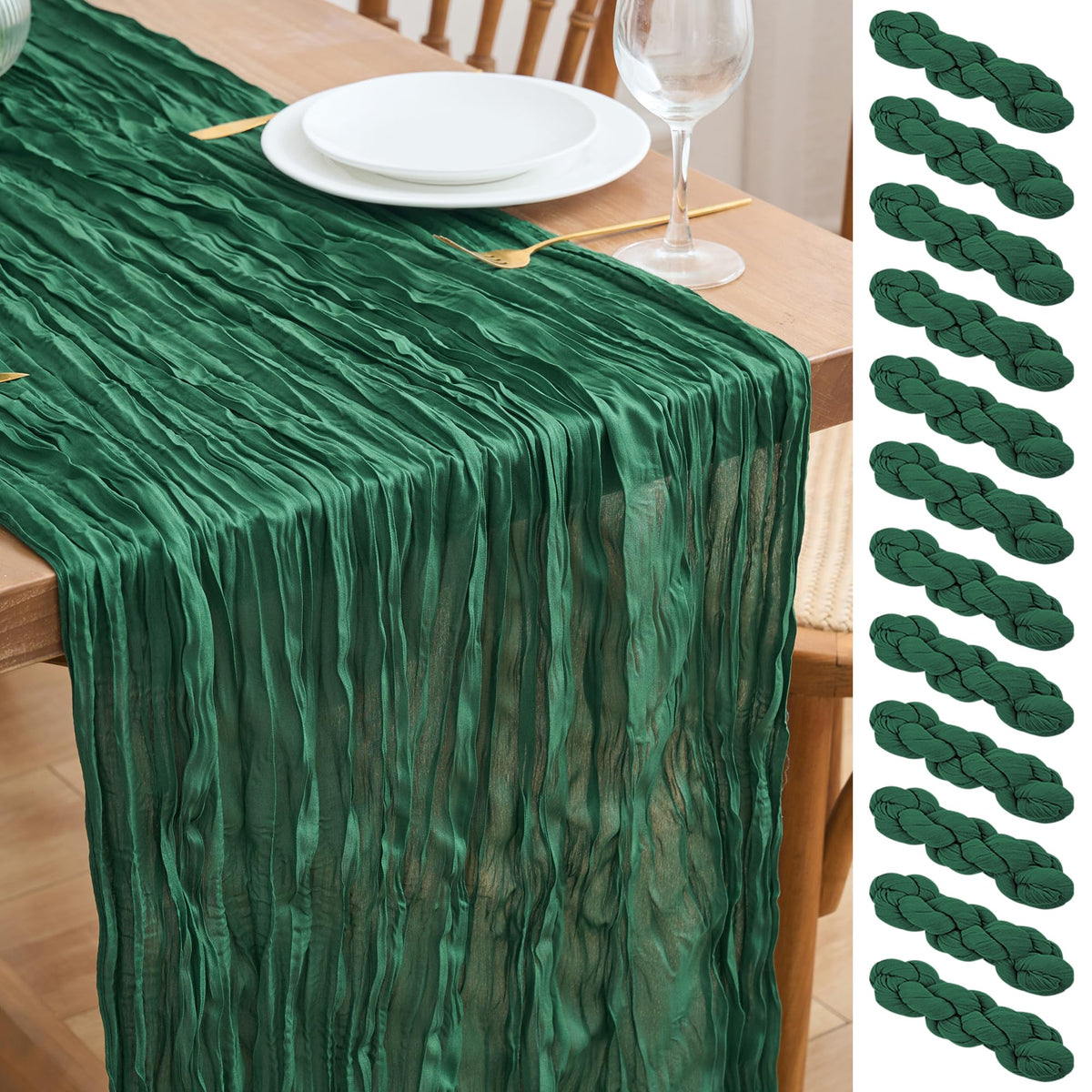 Asee'm Emerald Green Cheesecloth Table Runner Christmas Fall Rustic 10FT