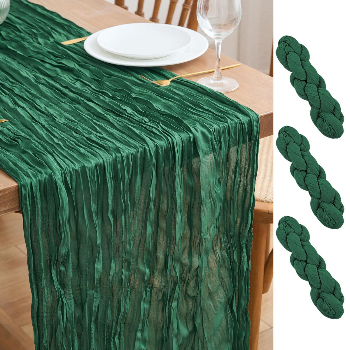 Asee'm Emerald Green Cheesecloth Table Runner Christmas Fall Rustic 10FT