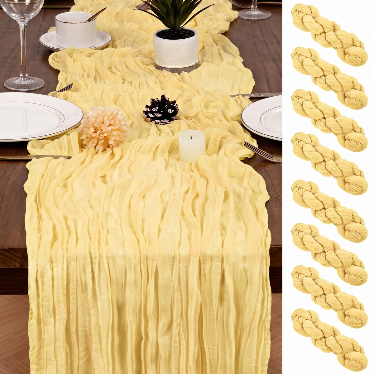 8 Pack Gold Cheesecloth Table Runner 17x108 inch Boho Gauze Cheese Cloth Table Runners for Wedding Party Baby Bridal Shower Home Decor