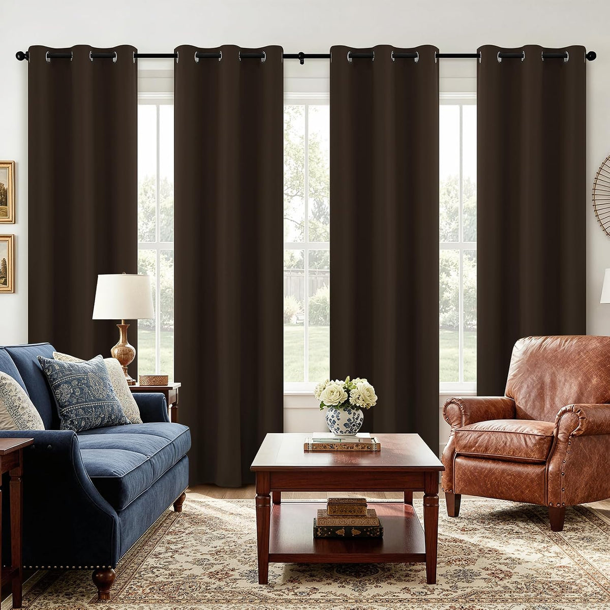 SimpleHome Chocolate Brown 100% Blackout Curtains for Bedroom 63 Inch Long