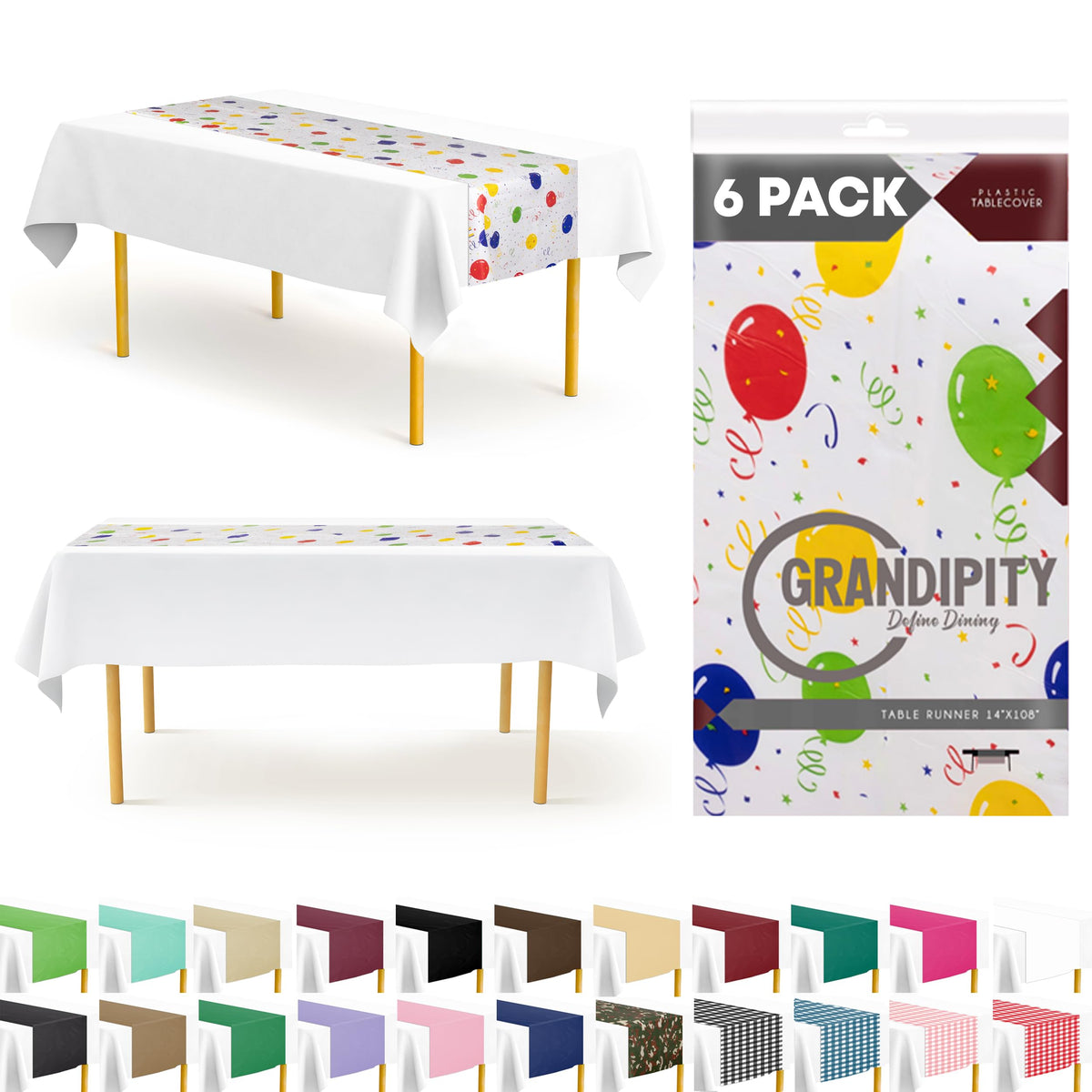 Grandipity Disposable Table Runner for Parties 6 Pack (14 x 108 Inch)