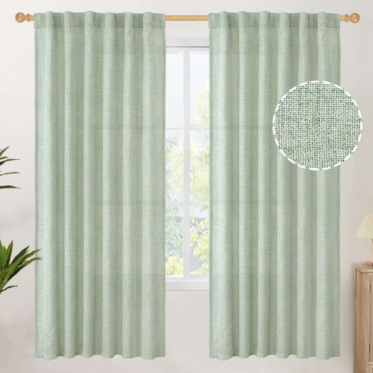 YoungsTex Linen Semi Sheer Curtains 72 Inch Length, Light Filtering Drapes