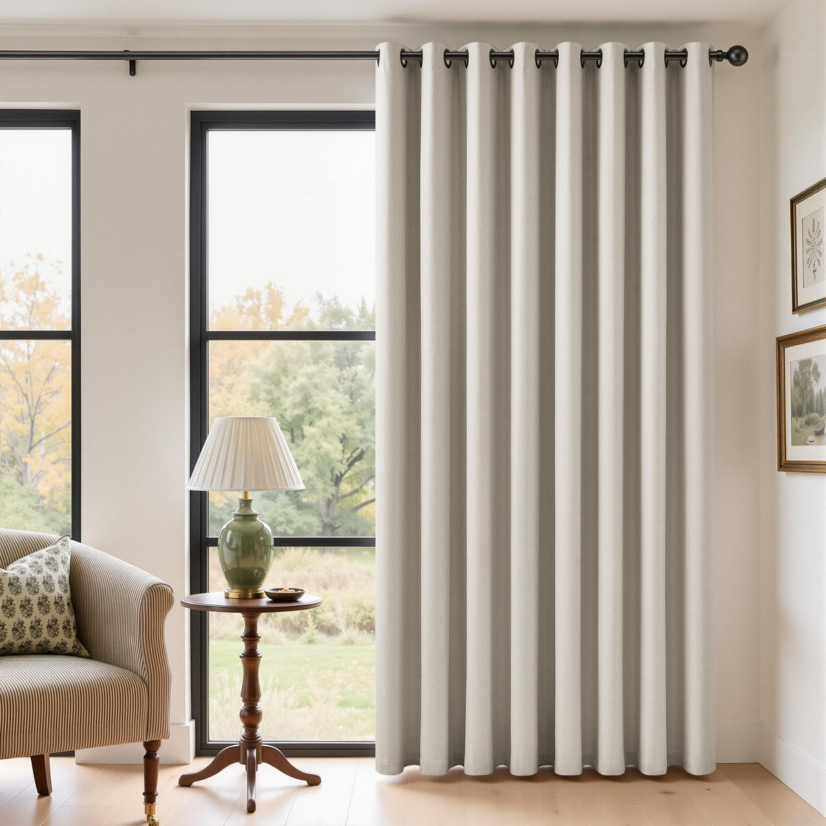 Natural Ivory 100% Blackout Grommet Linen Curtains 90 Inch Long 2 Panels