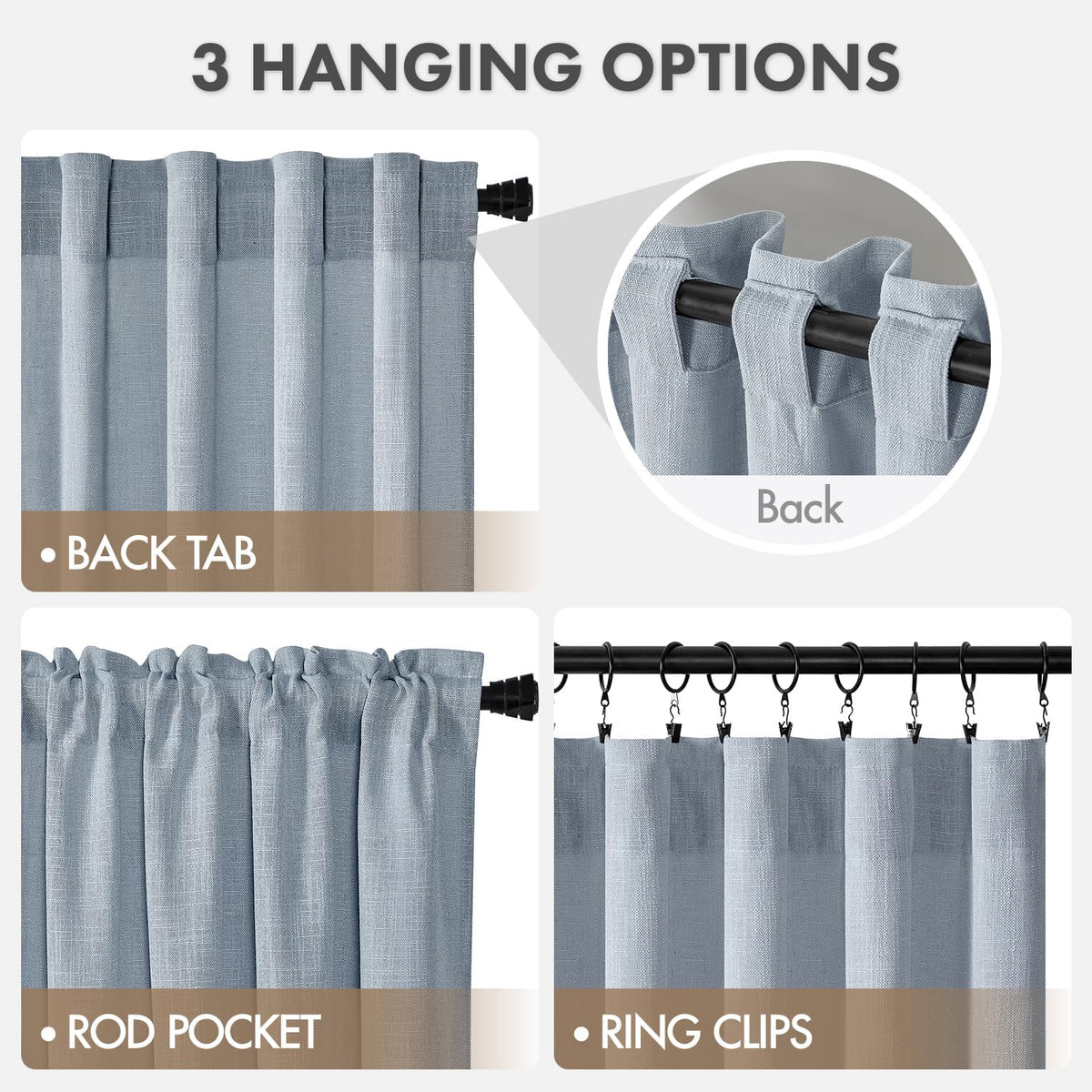 MIULEE Thick Linen Curtains 96 Inches Long Light Blue Semi Sheer for Farmhouse/Living Room/Bedroom, Linen Textured Light Filtering Window Privacy Drapes with Back Tab Rod Pocket, 42Wx96L, Set of 2