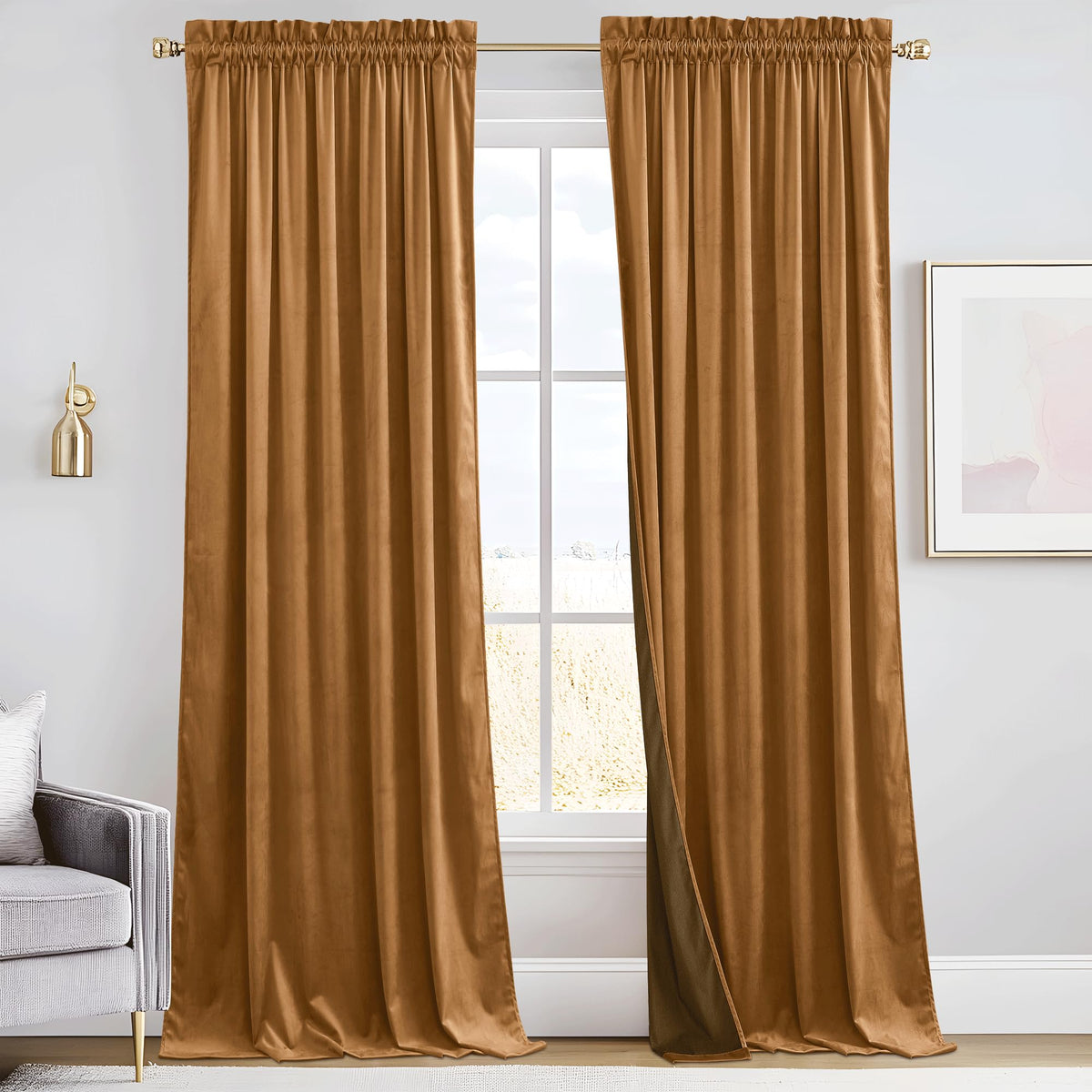 RYB HOME Green Velvet Blackout Curtains 84 inches for Bedroom Living Room