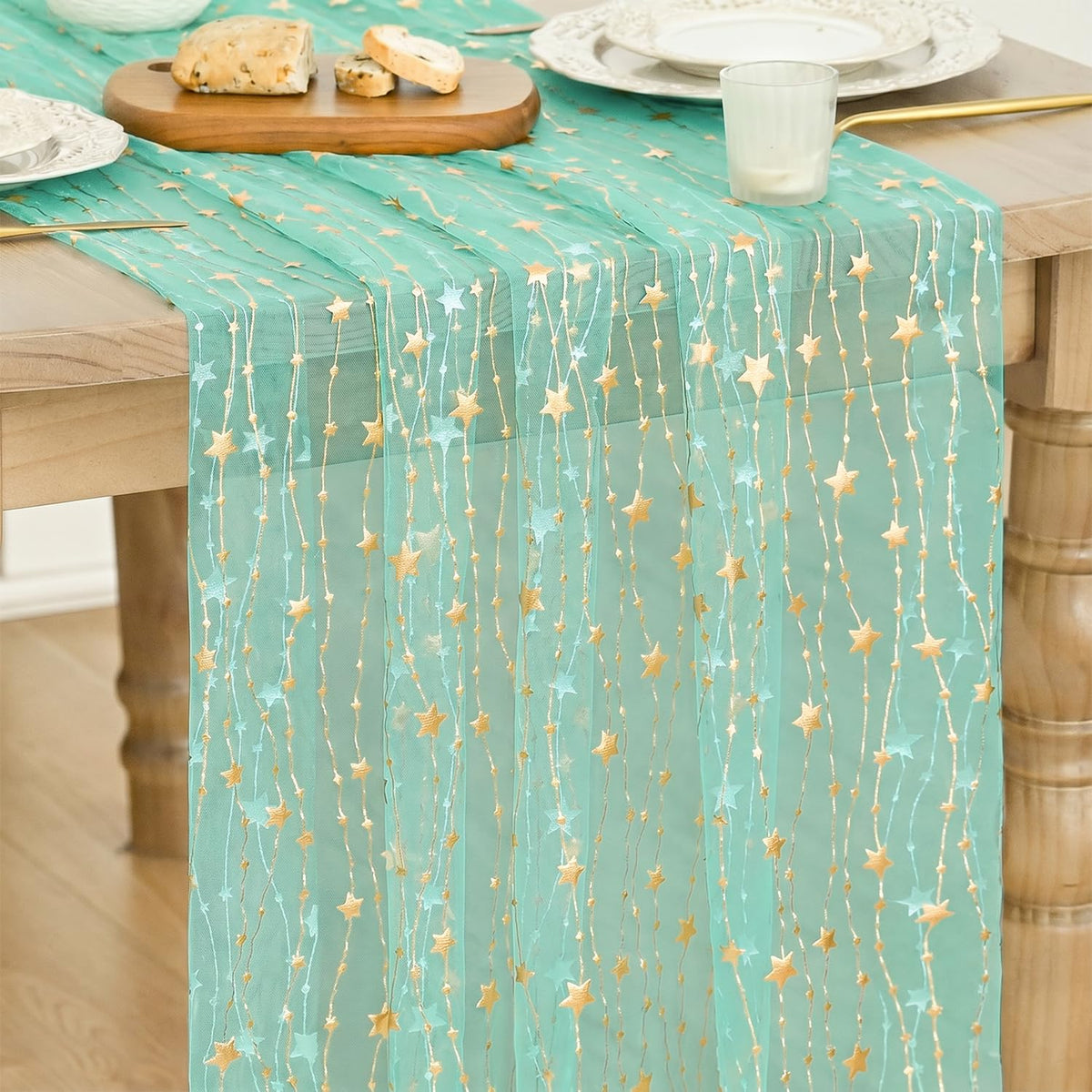 Artoid Mode Stars Pink Gauze Table Runner 10FT, Glitter Metallic Foil Sheer Dining Wedding Anniversary Holiday Birthday Table Decor for Home Party