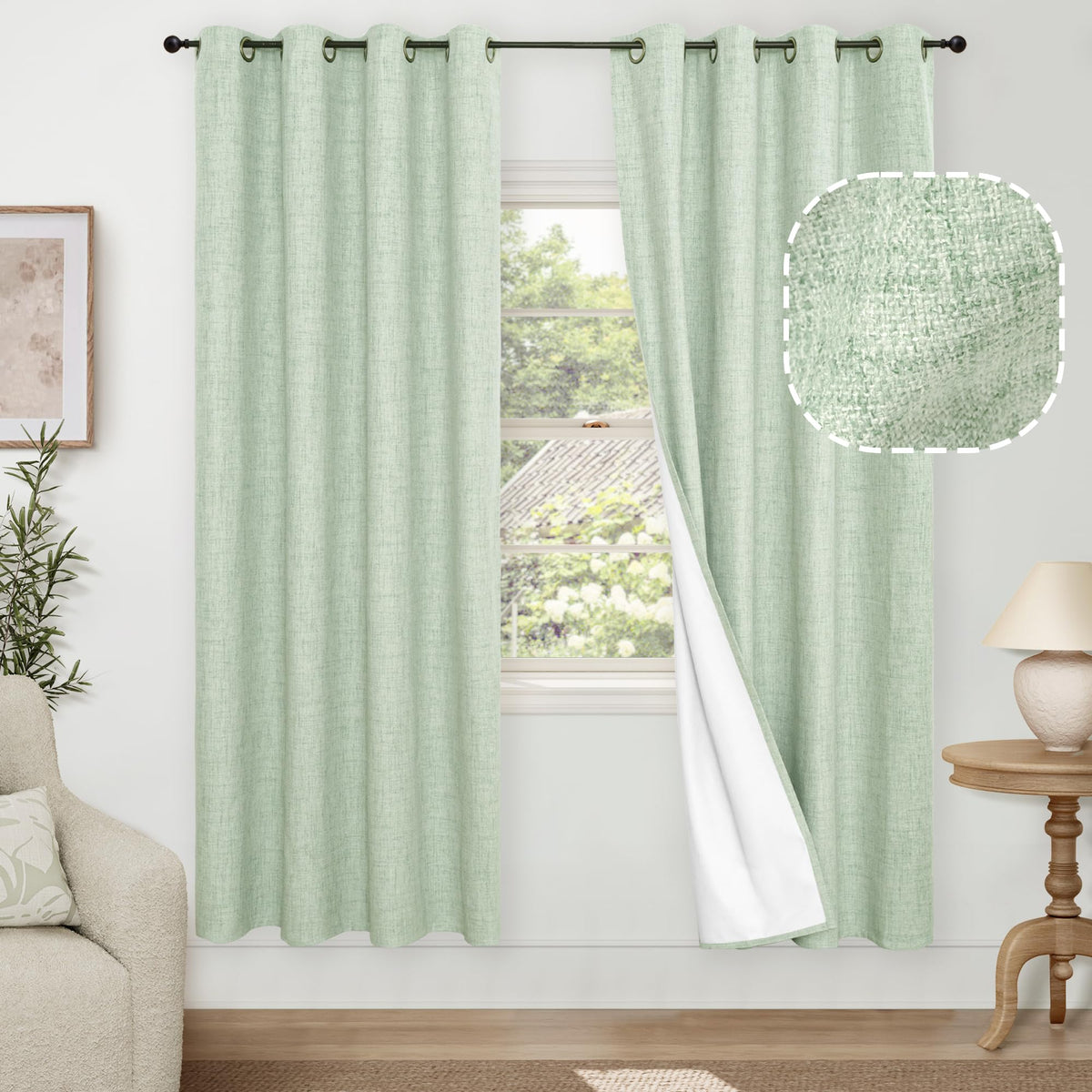 Lajode Natural Linen Blackout Curtains for Bedroom - 52x84 Inch 2 Panels