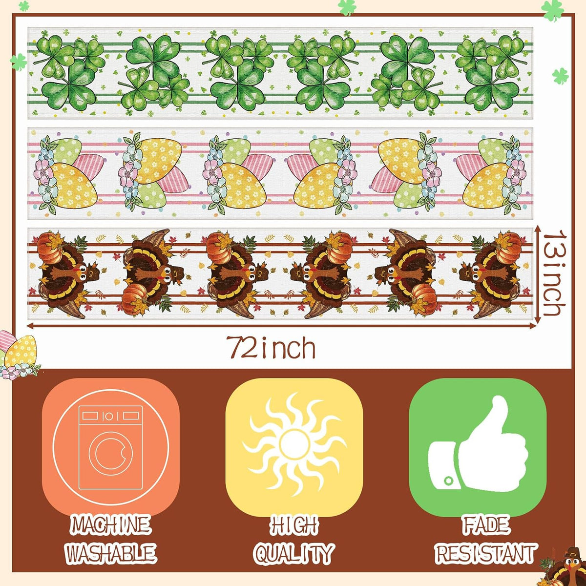 Honeydak 12 Pcs Holiday Table Runner Seasonal Farmhouse Table Decor 13 x 72 Inch Thanksgiving Christmas Decorations Fall Halloween for Home Party Dining Room Kitchen