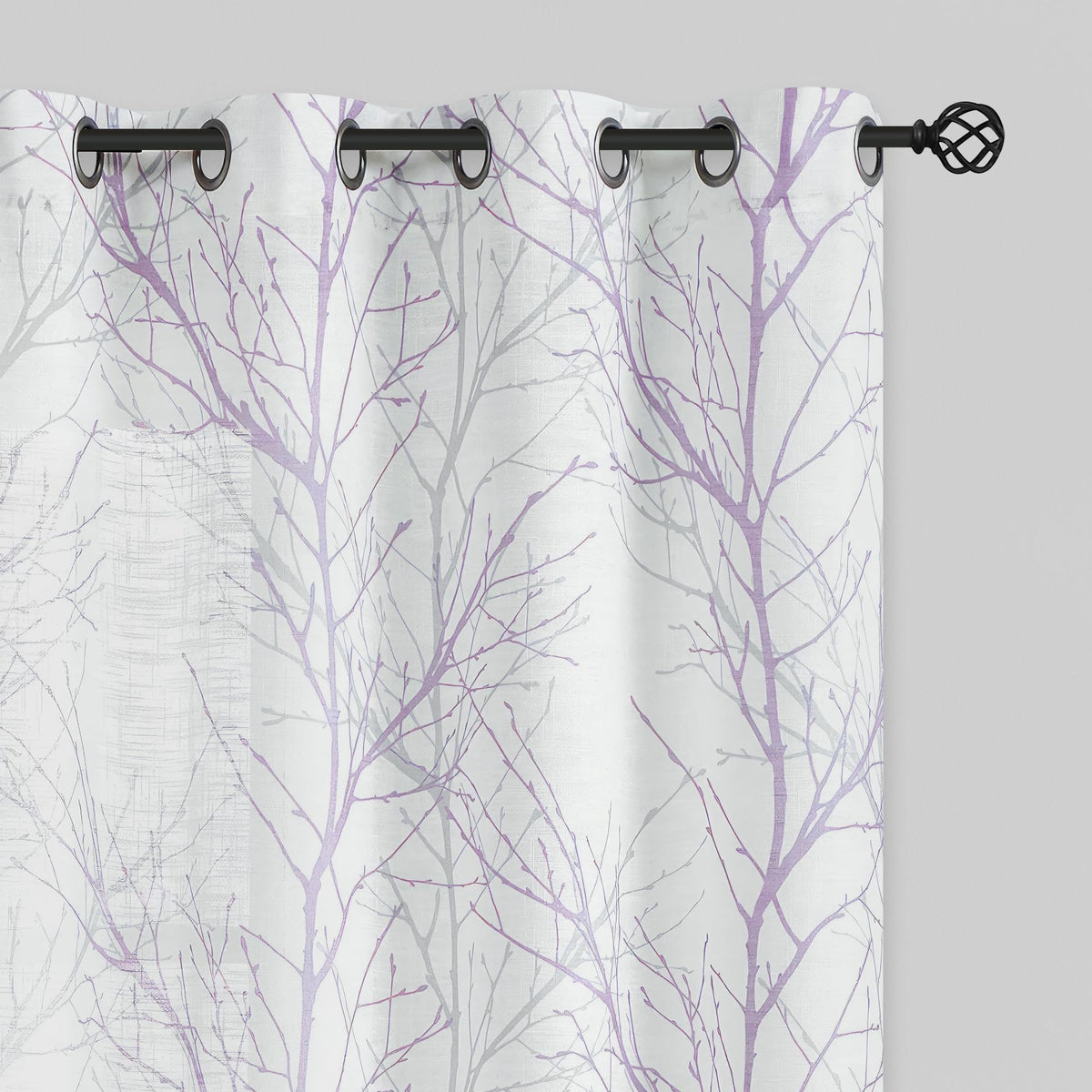 FMFUNCTEX Linen Blue White Semi Sheer Print Curtains 84 Inch Long 2 Panels