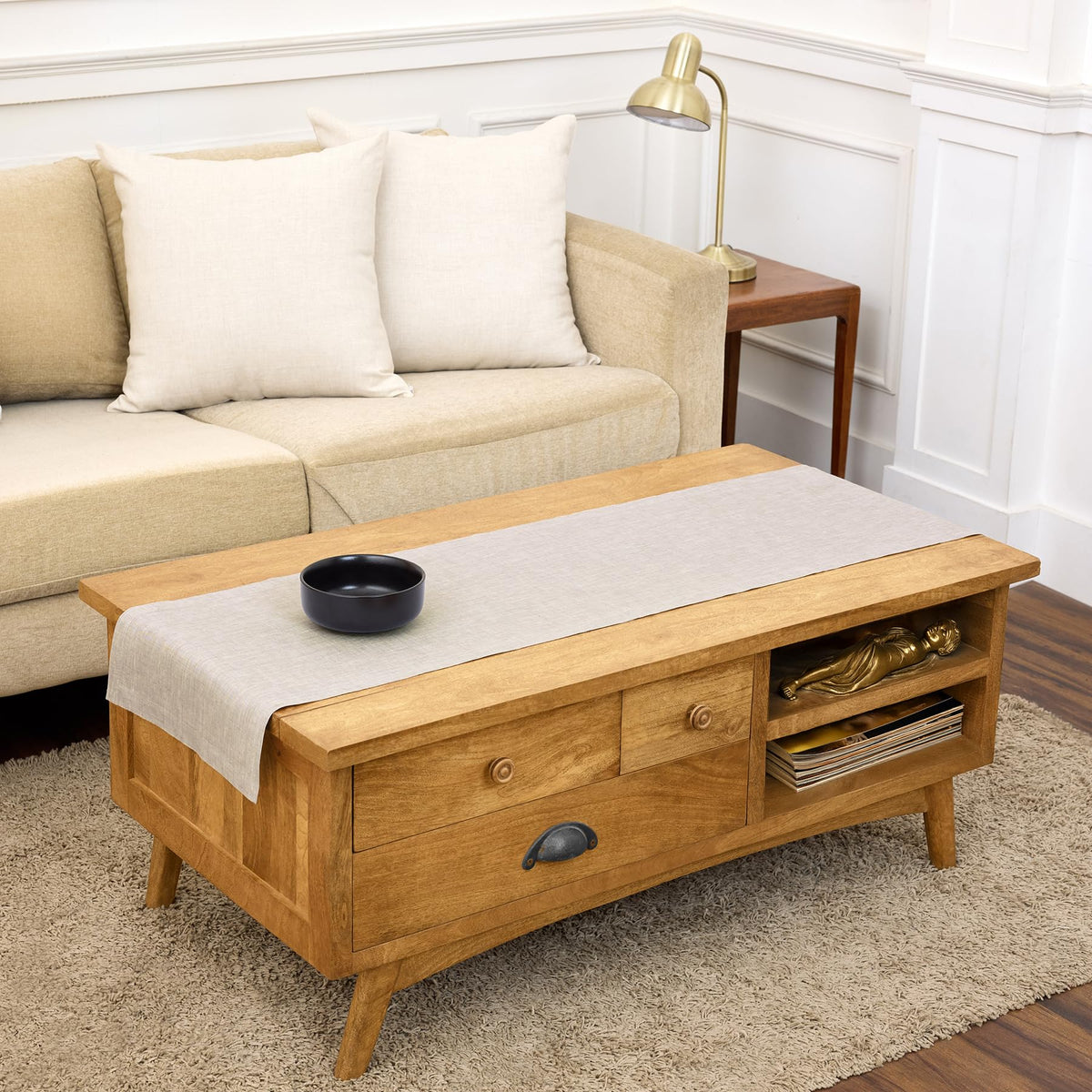 Solino Home 100% Pure Linen Table Runner Natural Long, Athena 14 x 108 in
