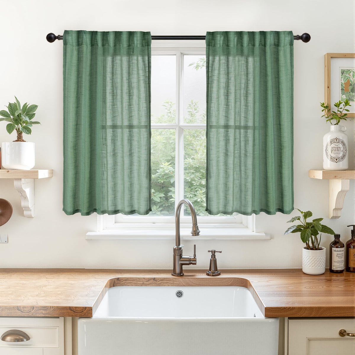 YoungsTex Linen Semi Sheer Curtains 72 Inch Length, Light Filtering Drapes