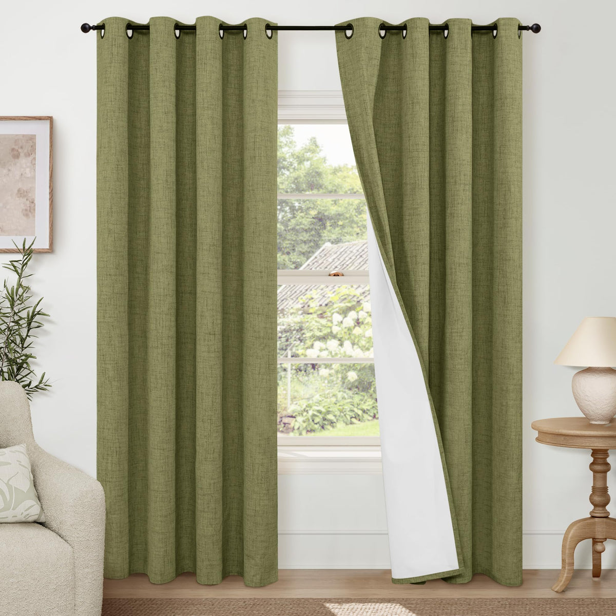 Lajode Natural Linen Blackout Curtains for Bedroom - 52x84 Inch 2 Panels