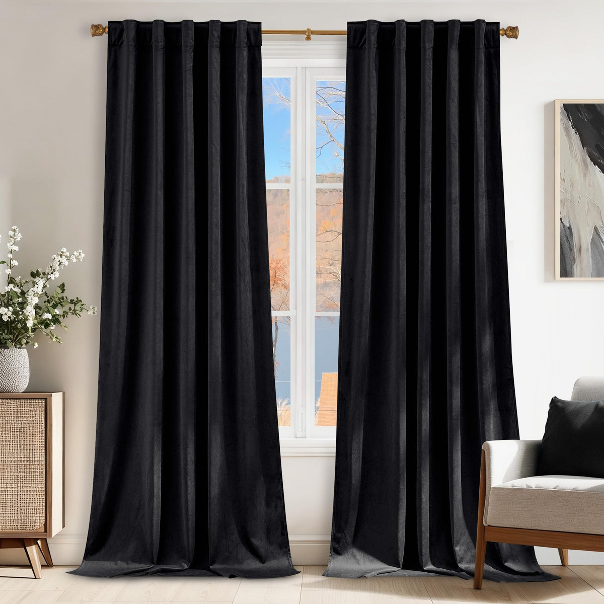 NICETOWN Christmas Blackout Olive Green Velvet Curtains, W52xL84, 2 Panels