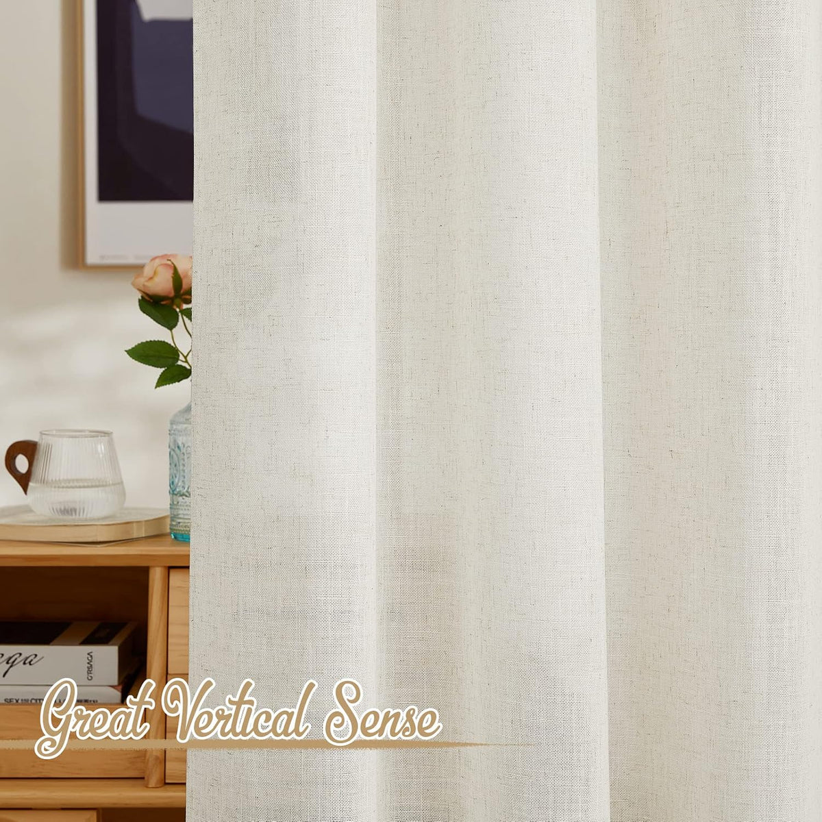 NICETOWN Natural Linen Curtains 70 Inches Length, 2 Panels, W37 x L70